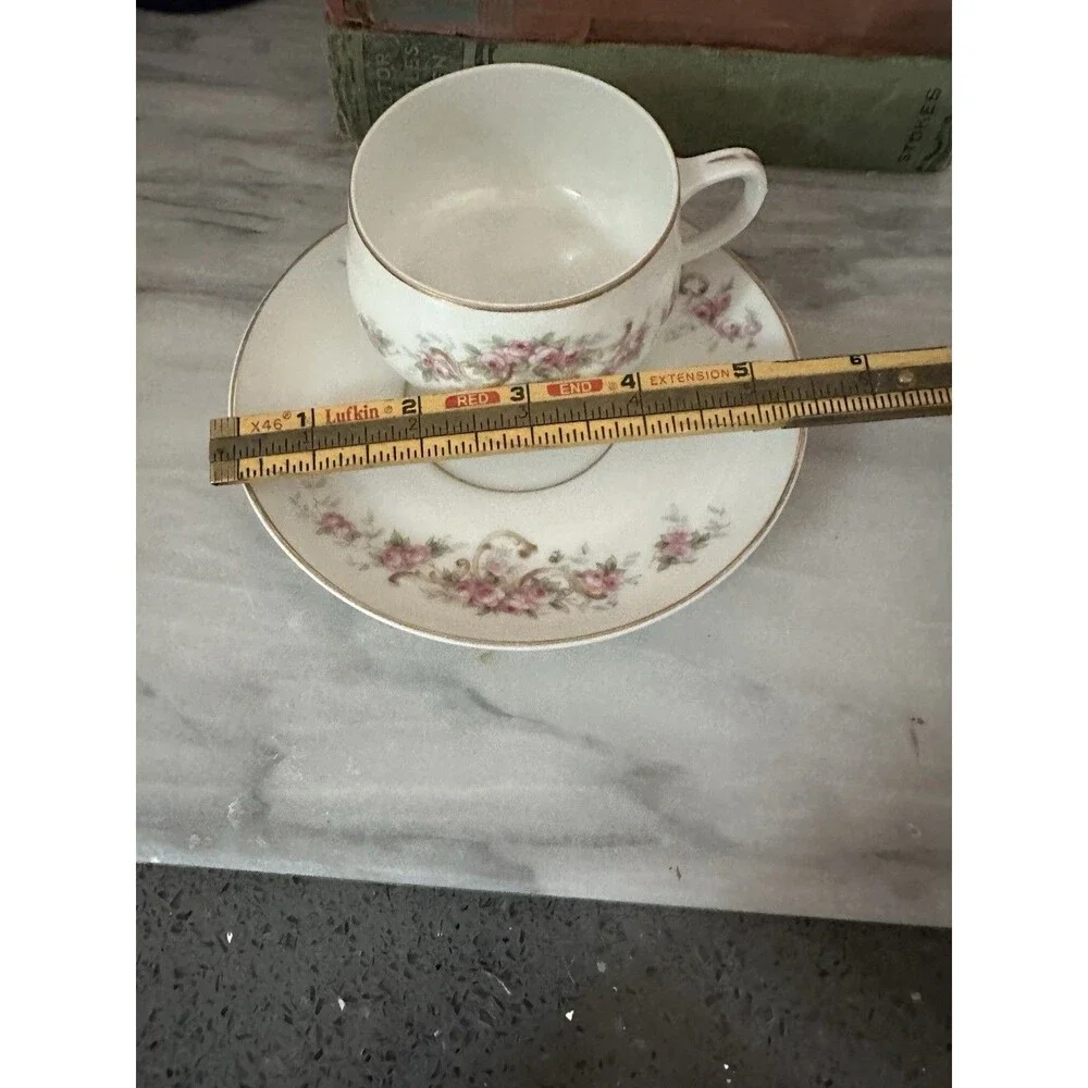 Vintage Selb Paul Mueller Set Of 2 Tea Cups & Saucers Gold Trim Pink Roses